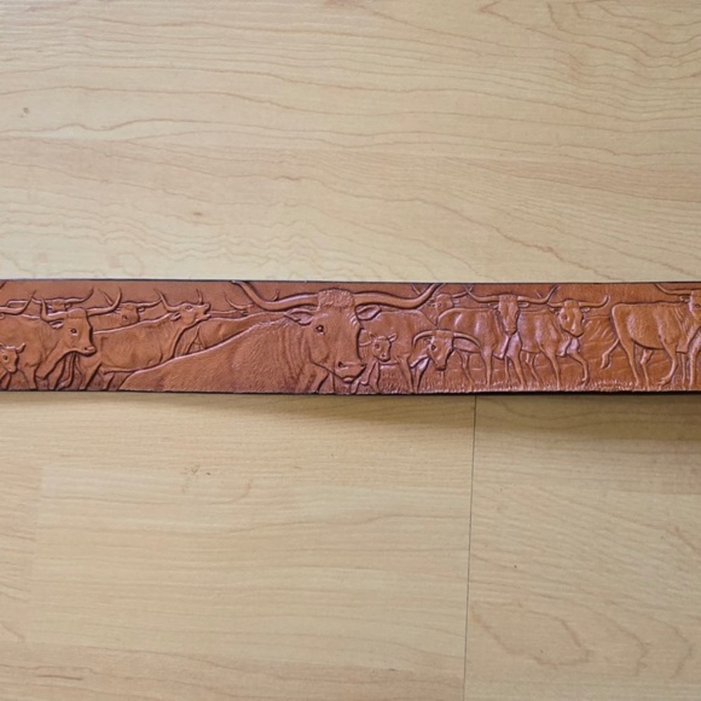 Al Stohlman Belt Brown Leather Embossed Western Longhorn Belt 32 - Picture 10 of 16